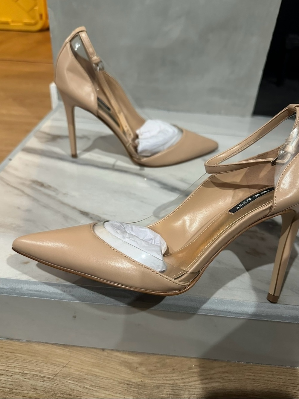 Nine West Beige Pointed-Toe Stiletto Pumps with Ankle Strap